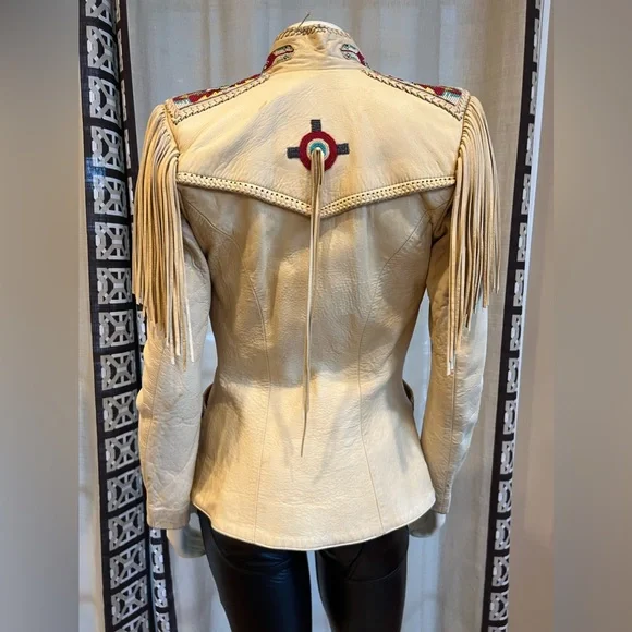 Ren Ellis Southwest Beaded Women Leather Jacket with Fringe - Picture 3 of 12